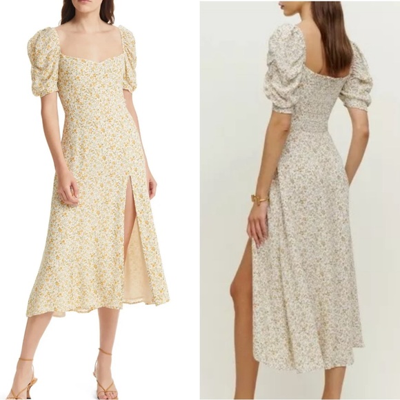 Reformation Bandit Floral Print Midi Dress Size 8 Lima yellow New with tag $278 - Picture 4 of 12